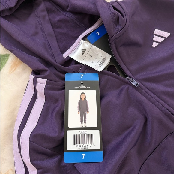 Adidas YouthPurple Tracksuit New 2pc Tracksuit Outfit Set jacket & jogger Size 7 - Picture 5 of 6